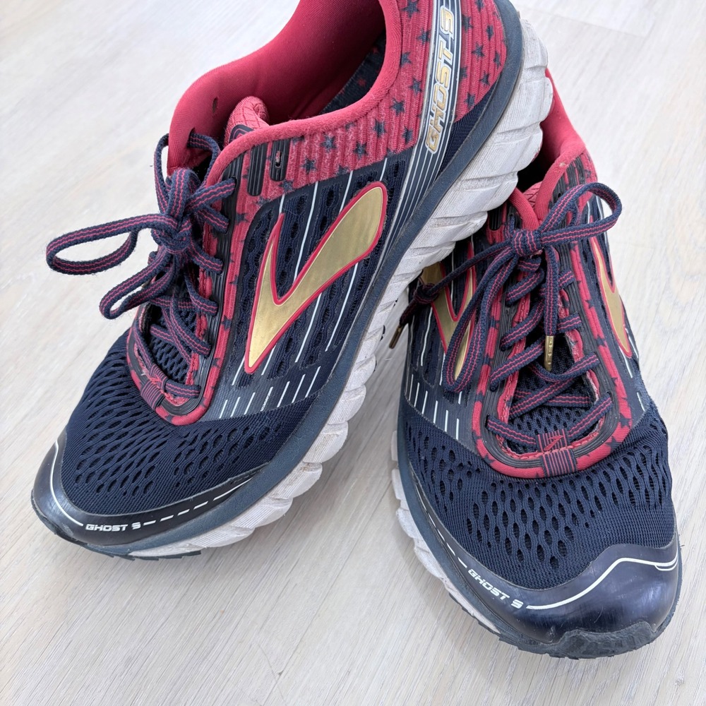 Brooks Ghost 9 Victory Running Shoes Mens 9.5 Navy Red Stars Stripes 1102331D